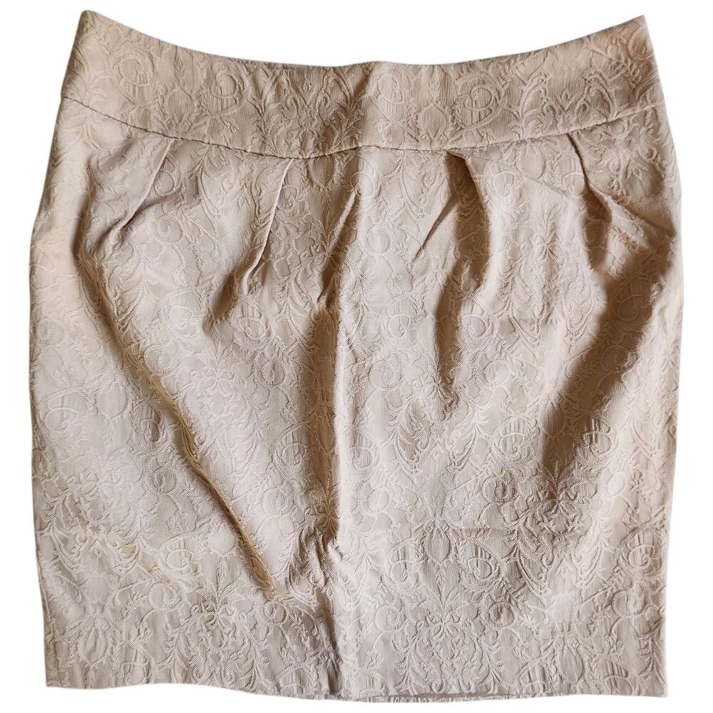 Cynthia Rowley Beige Tan Jacquard Pencil Knee Length Skirt Sz 6